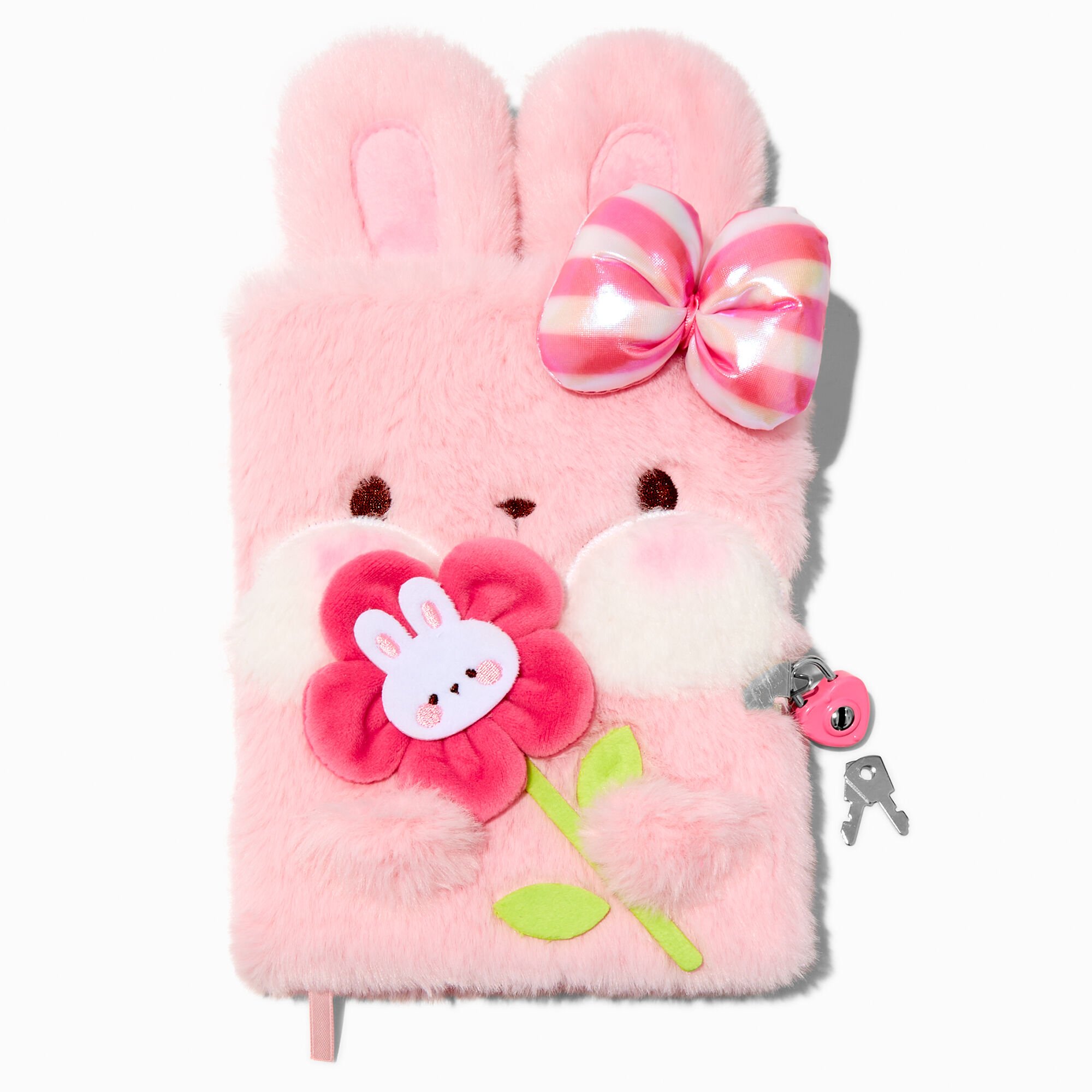 Journal à cadenas en fausse fourrure lapin rose,