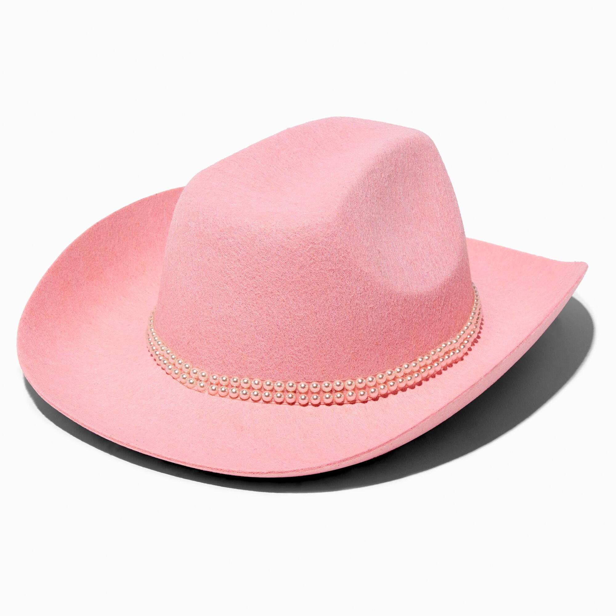 Chapeau de cowboy rose tendre et perles d'imitation,