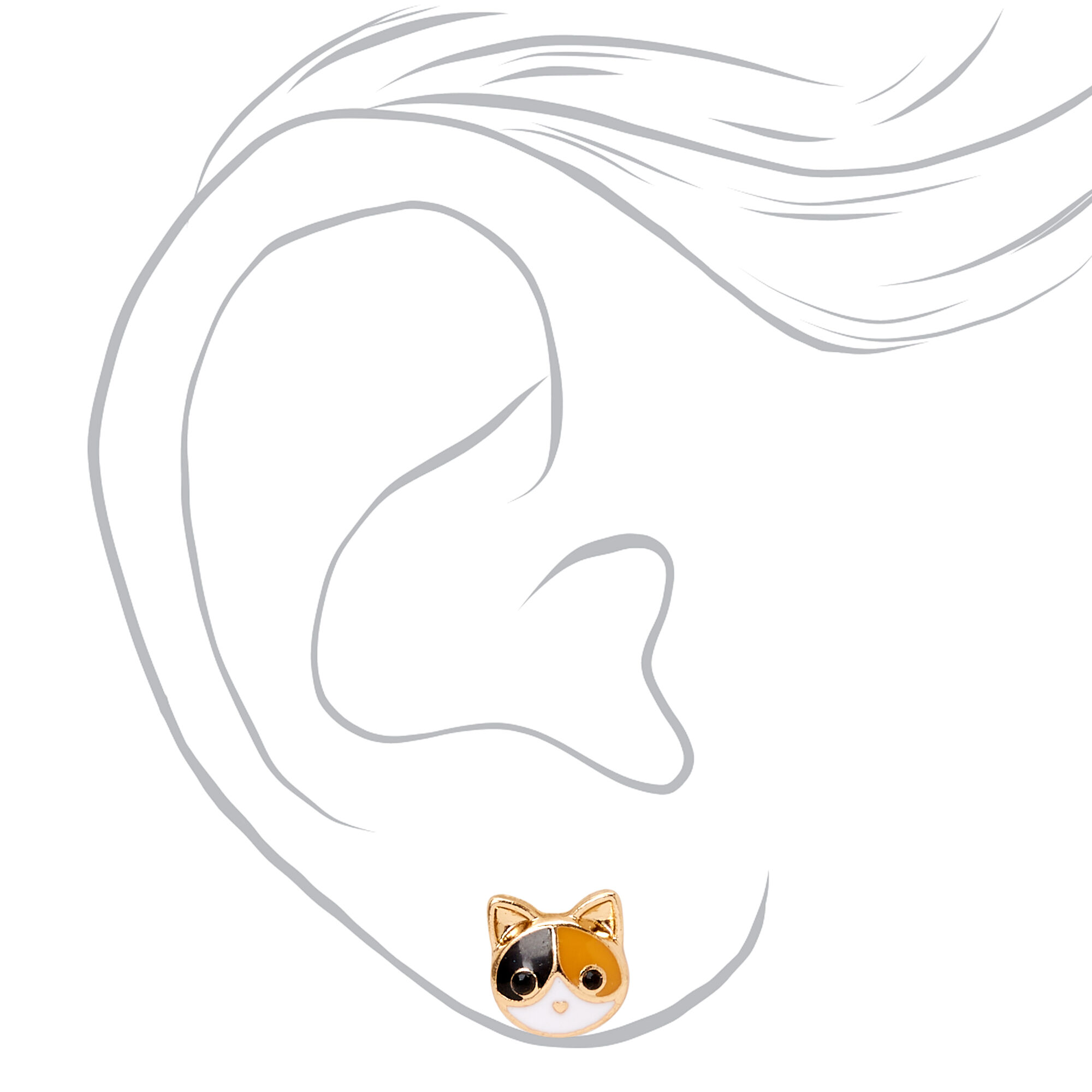 Gold-tone Calico Cat Stud Earrings,