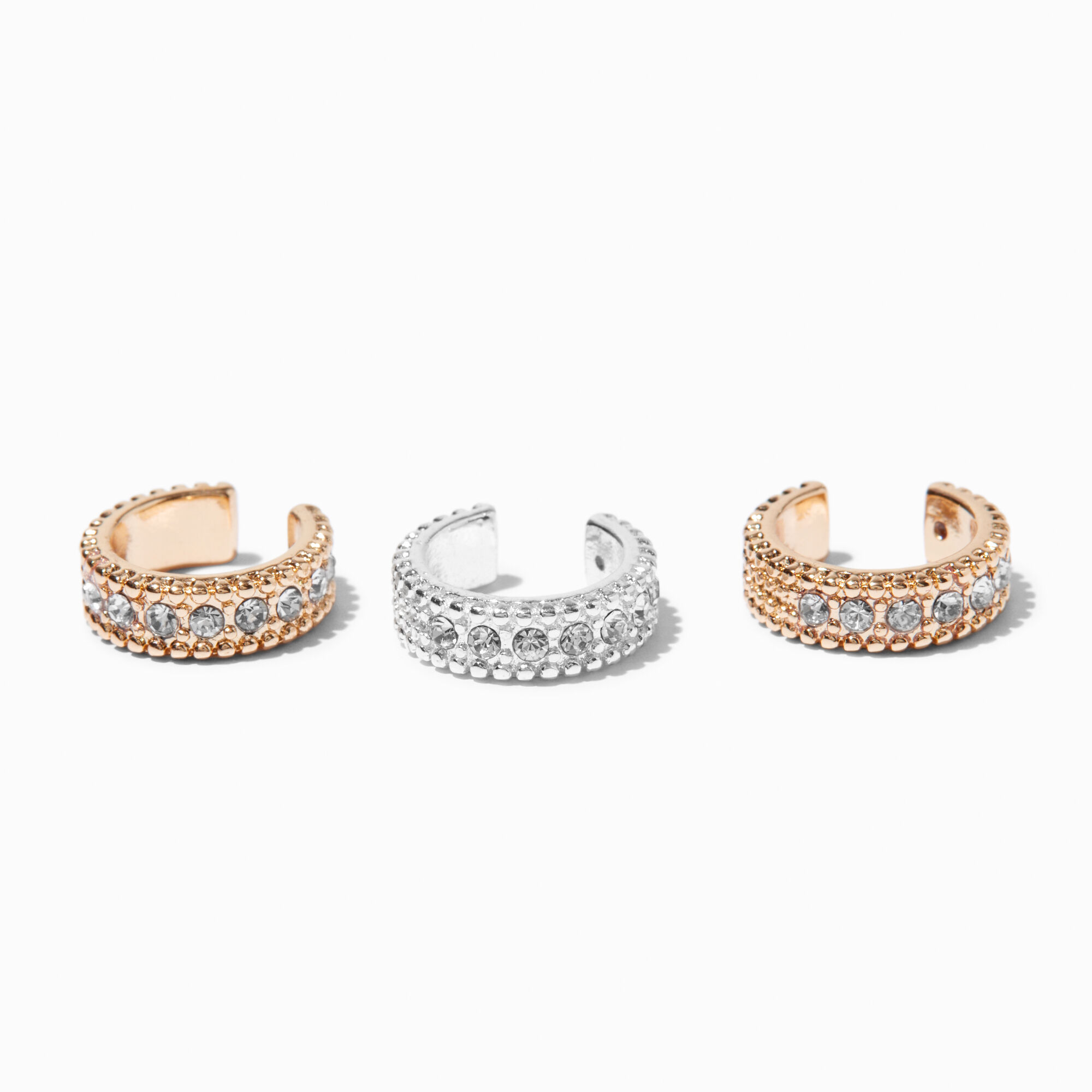 Mixed Metal Thick Embellished Ear Cuffs - 3 Pack ,
