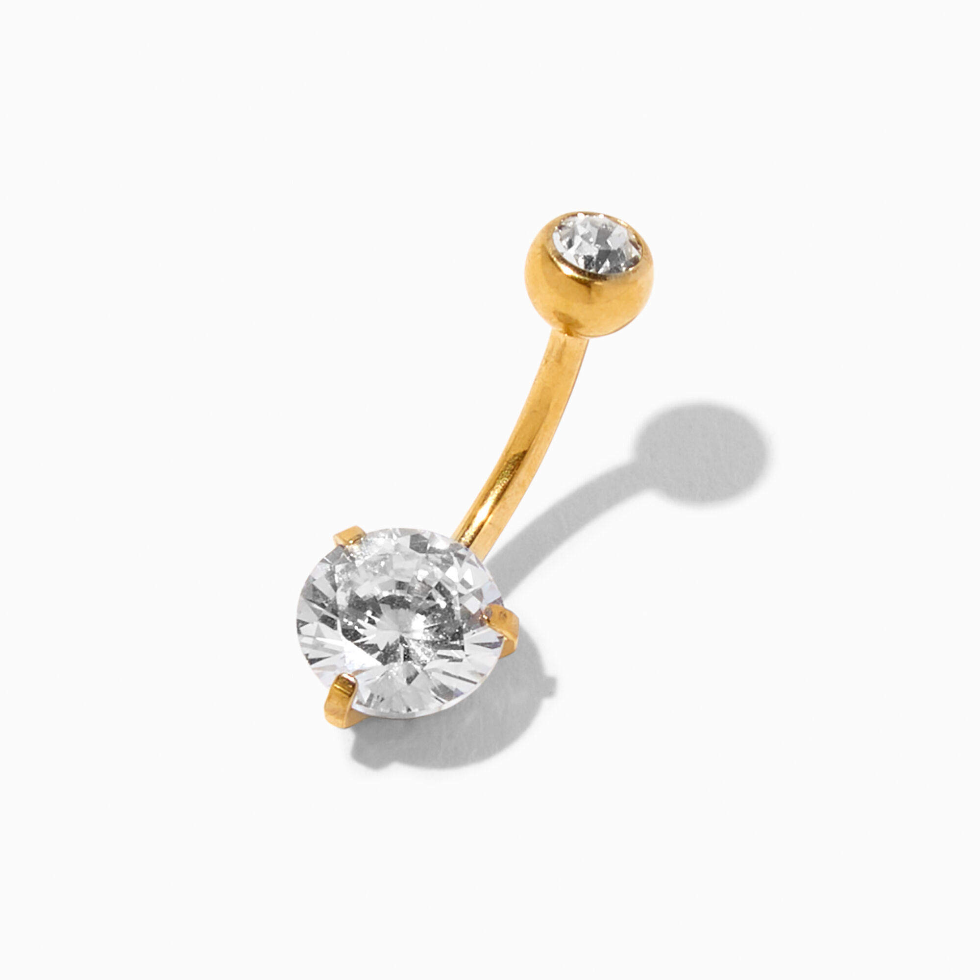Gold-tone Titanium Cubic Zirconia Round 14G Belly Bar,