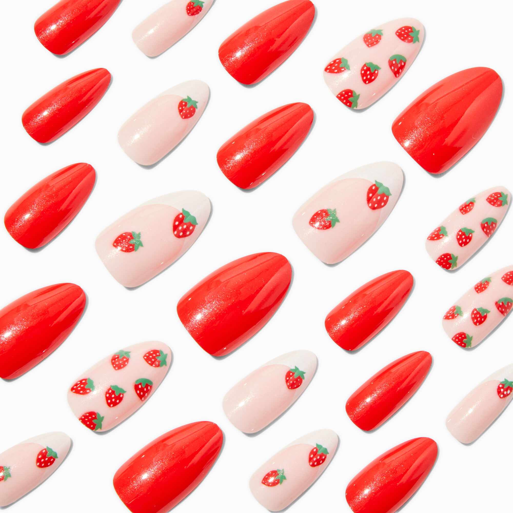 French Strawberry Stiletto Vegan Faux Nail Set - 24 Pack,