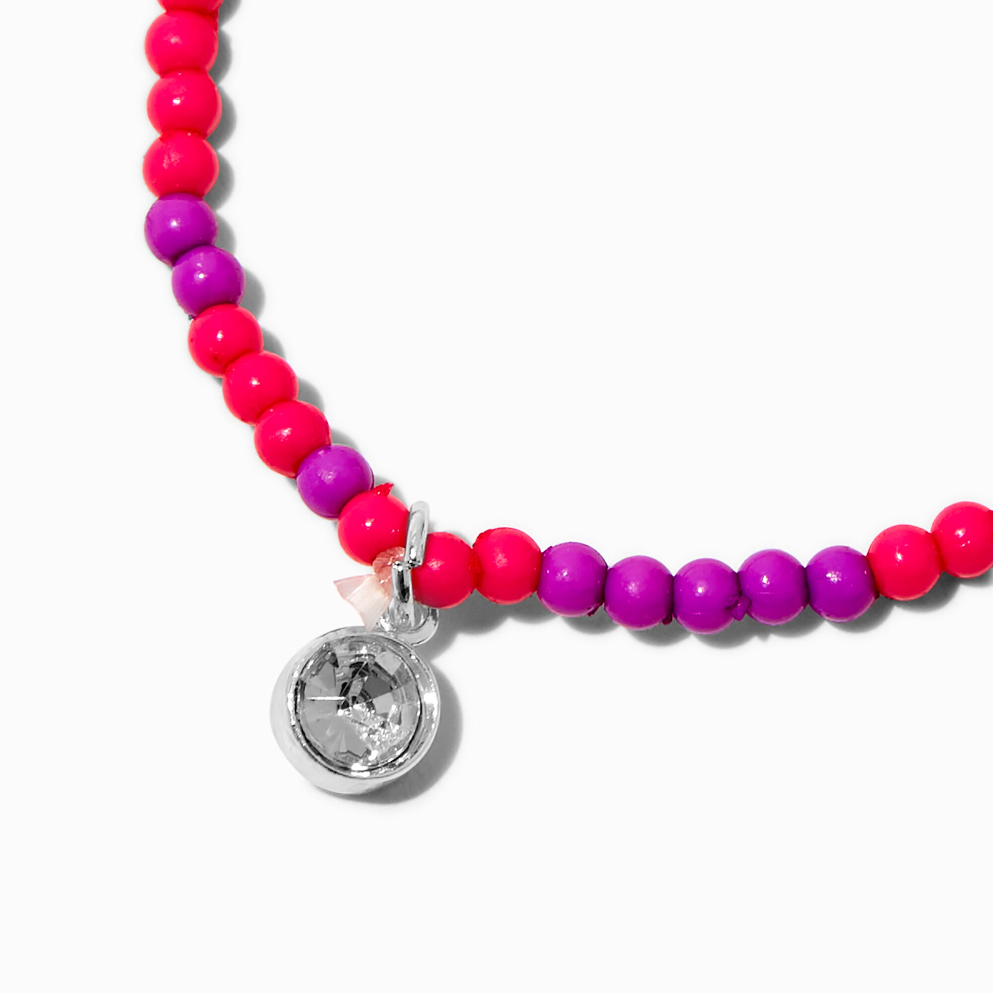 Claire's Club Pink & Purple Gem Seed Bead Stretch Bracelet,